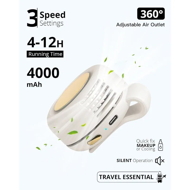 AirClip Mini Bladeless Fan - Silent, Clip-On, 3-Speed Portable Cooling